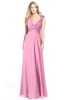ColsBM Kara Pink Modest Fit-n-Flare V-neck Sleeveless Chiffon Floor Length Bridesmaid Dresses
