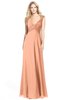 ColsBM Kara Salmon Modest Fit-n-Flare V-neck Sleeveless Chiffon Floor Length Bridesmaid Dresses