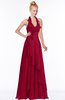 ColsBM Jade Maroon Glamorous Fit-n-Flare Halter Sleeveless Floor Length Bridesmaid Dresses