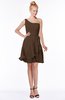 ColsBM Kennedi Chocolate Brown Romantic Fit-n-Flare One Shoulder Zip up Chiffon Knee Length Bridesmaid Dresses
