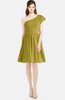 ColsBM Lynn Golden Olive Modest A-line One Shoulder Short Sleeve Chiffon Ruching Bridesmaid Dresses
