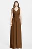 ColsBM Jazmine Brown Gorgeous A-line V-neck Sleeveless Floor Length Ruching Bridesmaid Dresses