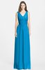 ColsBM Jazmine Cornflower Blue Gorgeous A-line V-neck Sleeveless Floor Length Ruching Bridesmaid Dresses