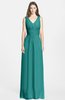 ColsBM Jazmine Emerald Green Gorgeous A-line V-neck Sleeveless Floor Length Ruching Bridesmaid Dresses