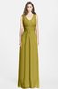 ColsBM Jazmine Golden Olive Gorgeous A-line V-neck Sleeveless Floor Length Ruching Bridesmaid Dresses