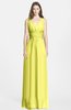 ColsBM Jazmine Pale Yellow Gorgeous A-line V-neck Sleeveless Floor Length Ruching Bridesmaid Dresses