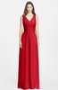 ColsBM Jazmine Red Gorgeous A-line V-neck Sleeveless Floor Length Ruching Bridesmaid Dresses