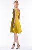 ColsBM Chloe Lemon Curry Classic Fit-n-Flare Zip up Chiffon Knee Length Ruching Bridesmaid Dresses