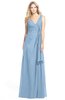 ColsBM Ashlyn Dusty Blue Luxury A-line V-neck Zip up Floor Length Bridesmaid Dresses