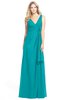 ColsBM Ashlyn Peacock Blue Luxury A-line V-neck Zip up Floor Length Bridesmaid Dresses
