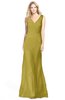 ColsBM Amina Golden Olive Gorgeous Fit-n-Flare V-neck Sleeveless Chiffon Ruching Bridesmaid Dresses