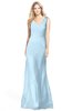 ColsBM Amina Ice Blue Gorgeous Fit-n-Flare V-neck Sleeveless Chiffon Ruching Bridesmaid Dresses