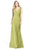 ColsBM Amina Linden Green Gorgeous Fit-n-Flare V-neck Sleeveless Chiffon Ruching Bridesmaid Dresses