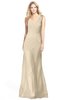 ColsBM Amina Novelle Peach Gorgeous Fit-n-Flare V-neck Sleeveless Chiffon Ruching Bridesmaid Dresses