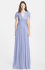 ColsBM Rosie Blue Heron Elegant A-line V-neck Short Sleeve Zip up Bridesmaid Dresses