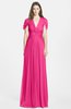 ColsBM Rosie Fandango Pink Elegant A-line V-neck Short Sleeve Zip up Bridesmaid Dresses