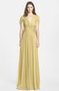 ColsBM Rosie Gold Elegant A-line V-neck Short Sleeve Zip up Bridesmaid Dresses