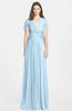 ColsBM Rosie Ice Blue Elegant A-line V-neck Short Sleeve Zip up Bridesmaid Dresses