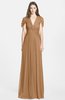 ColsBM Rosie Light Brown Elegant A-line V-neck Short Sleeve Zip up Bridesmaid Dresses