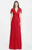 ColsBM Rosie Red Elegant A-line V-neck Short Sleeve Zip up Bridesmaid Dresses