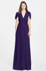ColsBM Rosie Royal Purple Elegant A-line V-neck Short Sleeve Zip up Bridesmaid Dresses