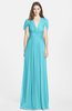 ColsBM Rosie Turquoise Elegant A-line V-neck Short Sleeve Zip up Bridesmaid Dresses