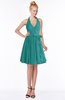 ColsBM Belen Emerald Green Modest Halter Chiffon Knee Length Ruching Bridesmaid Dresses