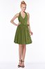 ColsBM Belen Olive Green Modest Halter Chiffon Knee Length Ruching Bridesmaid Dresses