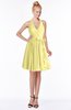 ColsBM Belen Pastel Yellow Modest Halter Chiffon Knee Length Ruching Bridesmaid Dresses