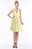 ColsBM Belen Soft Yellow Modest Halter Chiffon Knee Length Ruching Bridesmaid Dresses