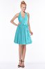 ColsBM Belen Turquoise Modest Halter Chiffon Knee Length Ruching Bridesmaid Dresses