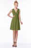 ColsBM Rivka Olive Green Glamorous Fit-n-Flare V-neck Zip up Chiffon Knee Length Bridesmaid Dresses