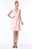 ColsBM Rivka Petal Pink Glamorous Fit-n-Flare V-neck Zip up Chiffon Knee Length Bridesmaid Dresses