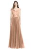 ColsBM Bryanna Almost Apricot Classic Fit-n-Flare V-neck Short Sleeve Zip up Chiffon Bridesmaid Dresses