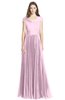ColsBM Bryanna Baby Pink Classic Fit-n-Flare V-neck Short Sleeve Zip up Chiffon Bridesmaid Dresses