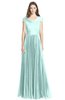 ColsBM Bryanna Blue Glass Classic Fit-n-Flare V-neck Short Sleeve Zip up Chiffon Bridesmaid Dresses