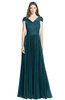 ColsBM Bryanna Blue Green Classic Fit-n-Flare V-neck Short Sleeve Zip up Chiffon Bridesmaid Dresses