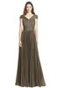 ColsBM Bryanna Carafe Brown Classic Fit-n-Flare V-neck Short Sleeve Zip up Chiffon Bridesmaid Dresses