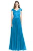 ColsBM Bryanna Cornflower Blue Classic Fit-n-Flare V-neck Short Sleeve Zip up Chiffon Bridesmaid Dresses