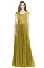 ColsBM Bryanna Golden Olive Classic Fit-n-Flare V-neck Short Sleeve Zip up Chiffon Bridesmaid Dresses