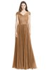 ColsBM Bryanna Light Brown Classic Fit-n-Flare V-neck Short Sleeve Zip up Chiffon Bridesmaid Dresses