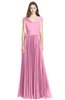 ColsBM Bryanna Pink Classic Fit-n-Flare V-neck Short Sleeve Zip up Chiffon Bridesmaid Dresses