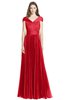 ColsBM Bryanna Red Classic Fit-n-Flare V-neck Short Sleeve Zip up Chiffon Bridesmaid Dresses