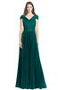 ColsBM Bryanna Shaded Spruce Classic Fit-n-Flare V-neck Short Sleeve Zip up Chiffon Bridesmaid Dresses