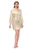 ColsBM D76615 Bleached Sand V-neck Cute Long Sleeve Short Robe with White Trim