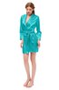 ColsBM D76615 Blue Curacao V-neck Cute Long Sleeve Short Robe with White Trim
