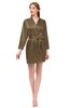 ColsBM D76615 Brown V-neck Cute Long Sleeve Short Robe with White Trim