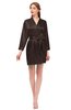 ColsBM D76615 Chocolate Brown V-neck Cute Long Sleeve Short Robe with White Trim