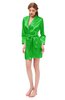 ColsBM D76615 Classic Green V-neck Cute Long Sleeve Short Robe with White Trim