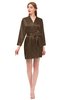 ColsBM D76615 Cocoa Brown V-neck Cute Long Sleeve Short Robe with White Trim